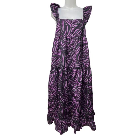 En Saison Size Small Midi Dress Tiger Print Purple Black Sleeveless Tiered - Picture 1 of 5